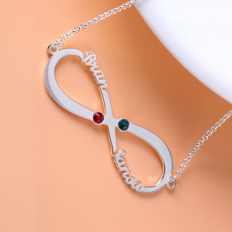 Two Name Infinity Necklace with Birthstones