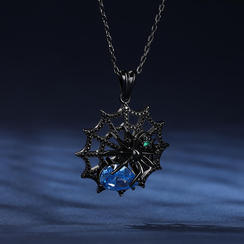 Jeulia "Clever Creator" Spider Web Sterling Silver Necklace