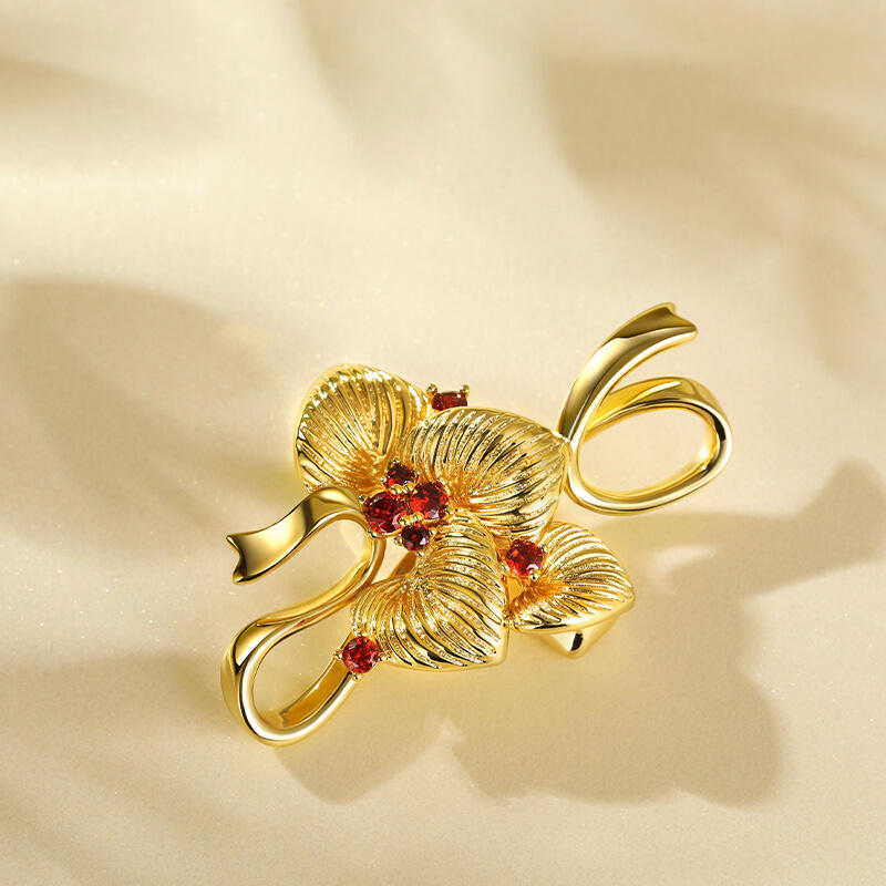 Jeulia Christmas Red Fruit Design Sterling Silver Brooch