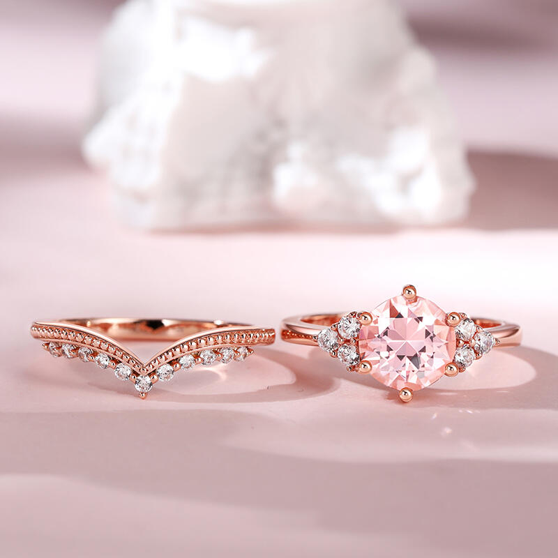 Jeulia ヴィンテージ ラウンドカット 人工 モルガナイト シルバー リング セット