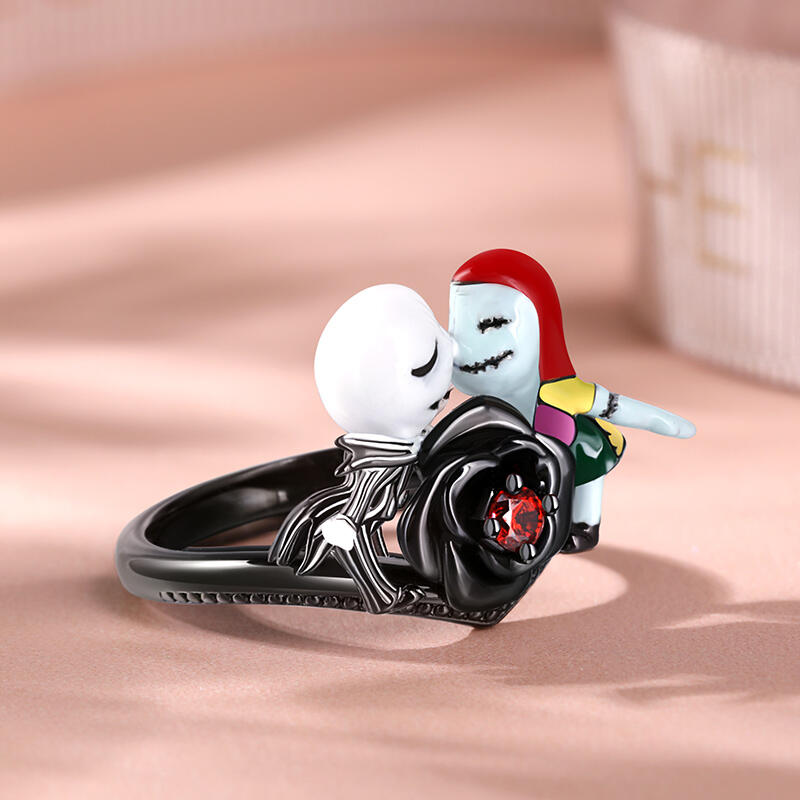 Jeulia "Magical Love" Skull Couple Enamel Sterling Silver Ring