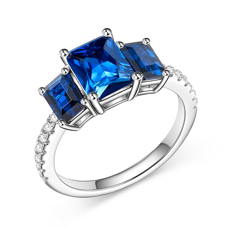 Jeulia Three Stone Radiant Cut Sterling Silver Engagement Ring