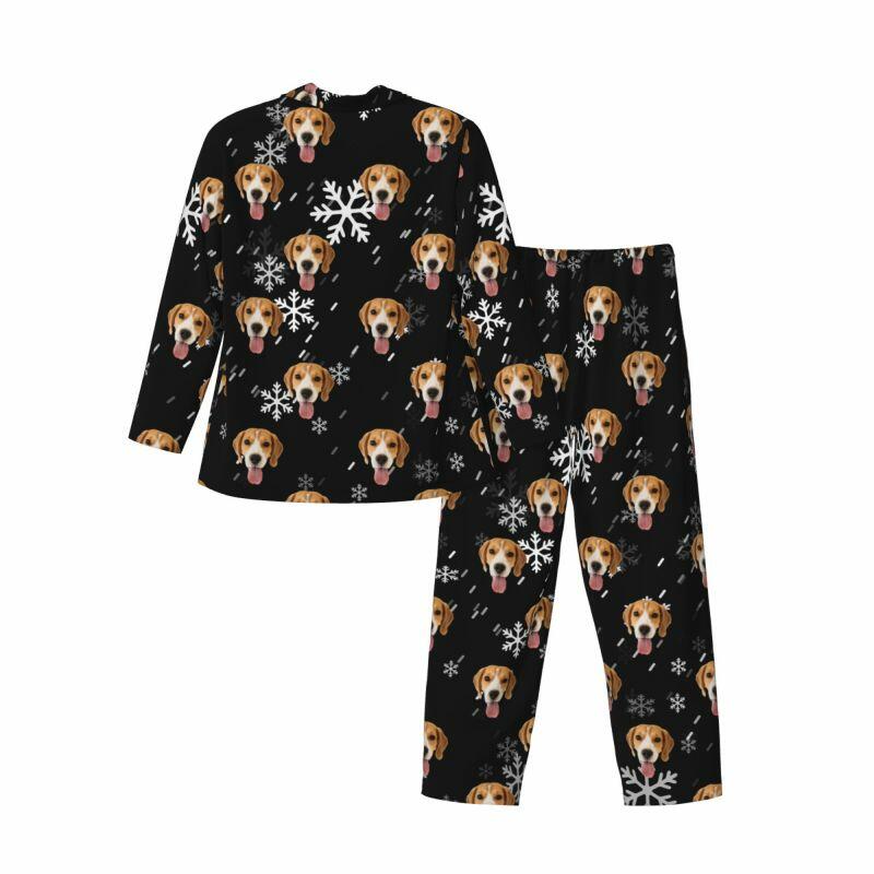 Gepersonaliseerde pyjama aangepaste foto huisdier vallende sneeuw scène esthetisch ontwerp cadeau voor huisdier liefhebbers