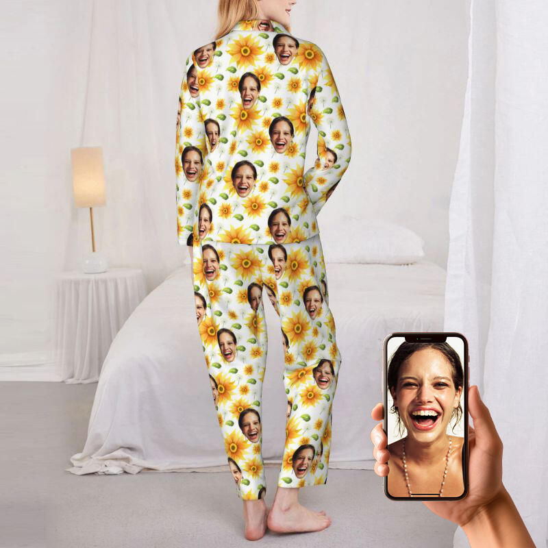 Personalisierte Schlafanzüge benutzerdefinierte Foto helle Sonnenblume Blätter Muster Design attraktives Geschenk für Sie