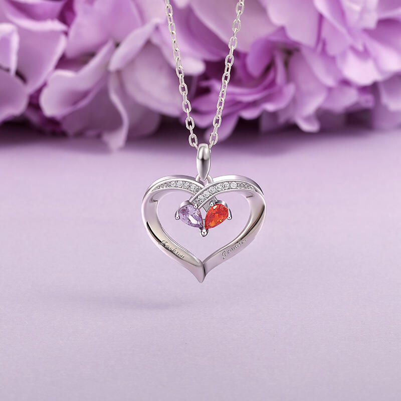 Jeulia Collar con Nombre Grabado Dos Corazones Personalizado con Piedra de Nacimiento