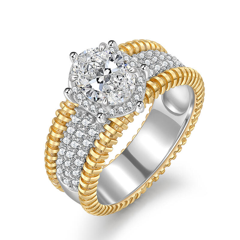 Jeulia Vintage Two Tone Halo Oval Cut Engagement Ring Sterling Silver