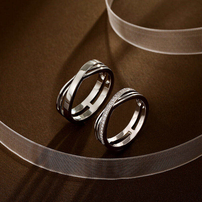 Jeulia Juego de Anillos de Pareja Cruzados Trenzados de Plata de Ley