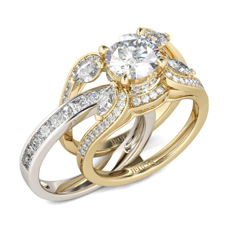 Jeulia Conjunto De Anillos Intercambiables Con Dos Tonos De Talla Redonda En Plata De Ley