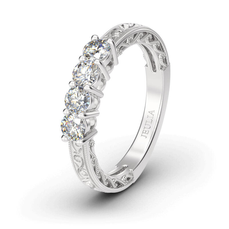 Jeulia Vintage Four-Stone Sterling Silver Ring