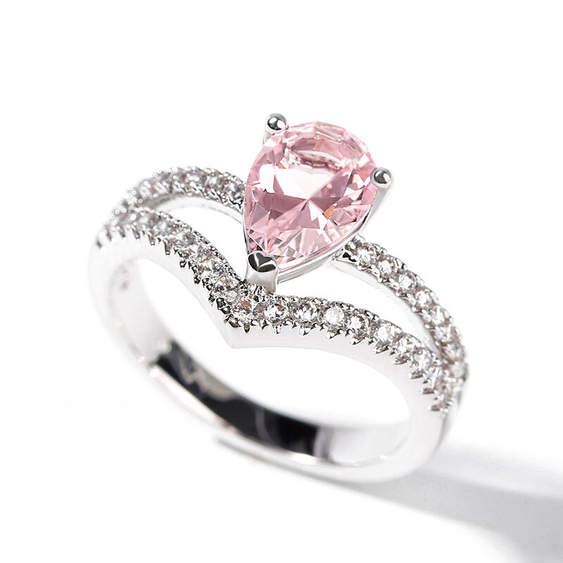 Jeulia Pear Cut Synthetic Morganite Sterling Silver Ring