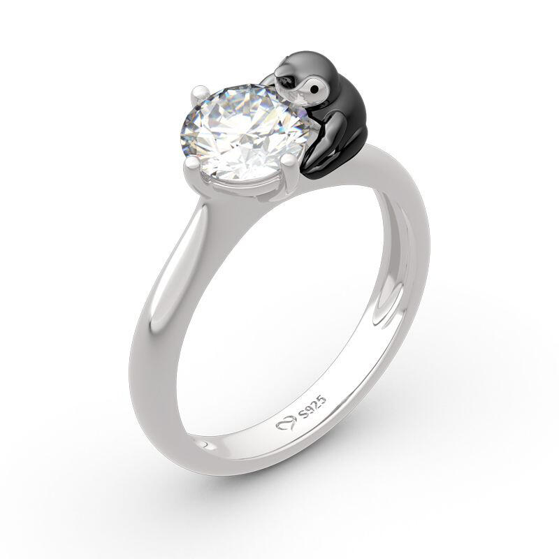 Jeulia Hug Me "Keep Your Cool" Penguin Round Cut Sterling Silver Ring