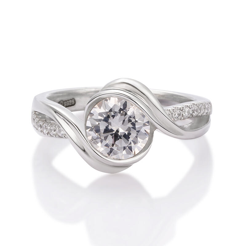 Jeulia Split Shank Round Cut Sterling Silver Ring