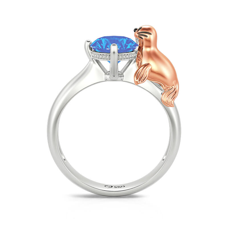 Jeulia Hug Me "Sea Watcher" Chubby Walrus Round Cut Sterling Silver Ring