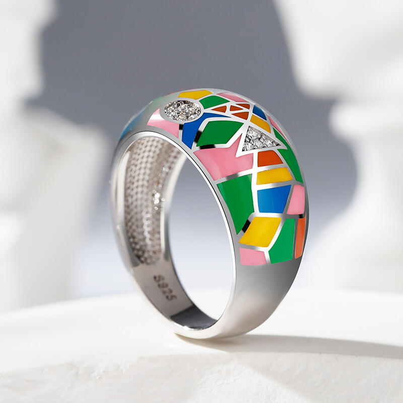 Jeulia "Pops of Color" Enamel Sterling Silver Women's Band
