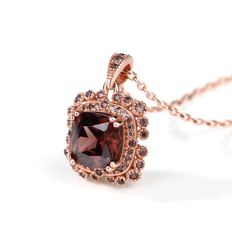 Jeulia Milgrain Design Halo Cushion Cut Sterling Silver Necklace