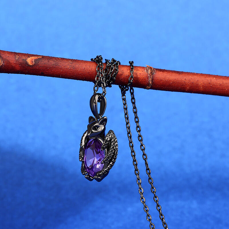 Jeulia Hug Me "Kiss the Night" Black Bat Oval Cut Sterling Silver Necklace