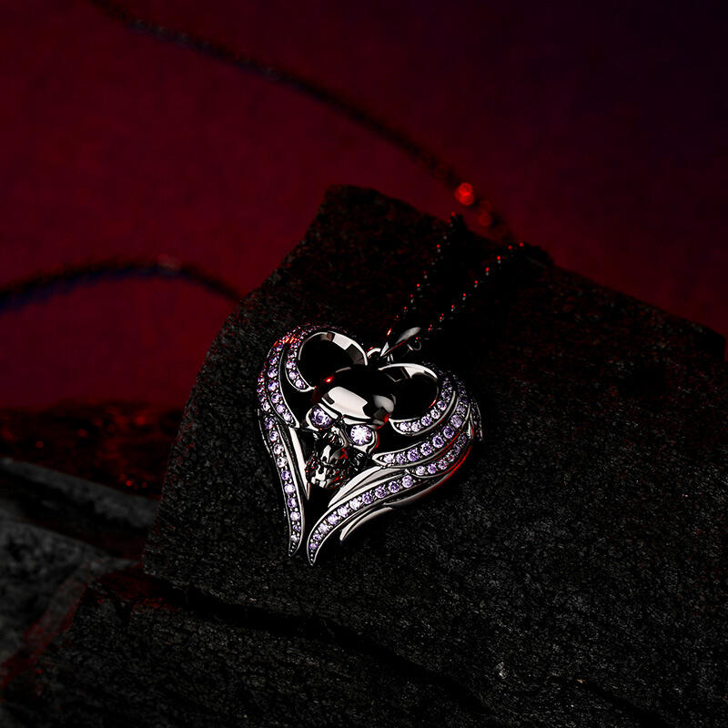 Jeulia "Angel Wings" Skull Design Sterling Silver Necklace