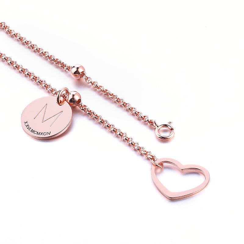 Jeulia Heart Initial Personalized Sterling Silver Bracelet