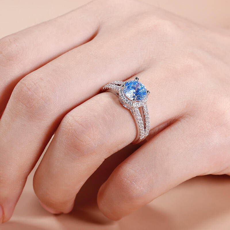 Jeulia Halo Round Cut Sterling Silver Ring