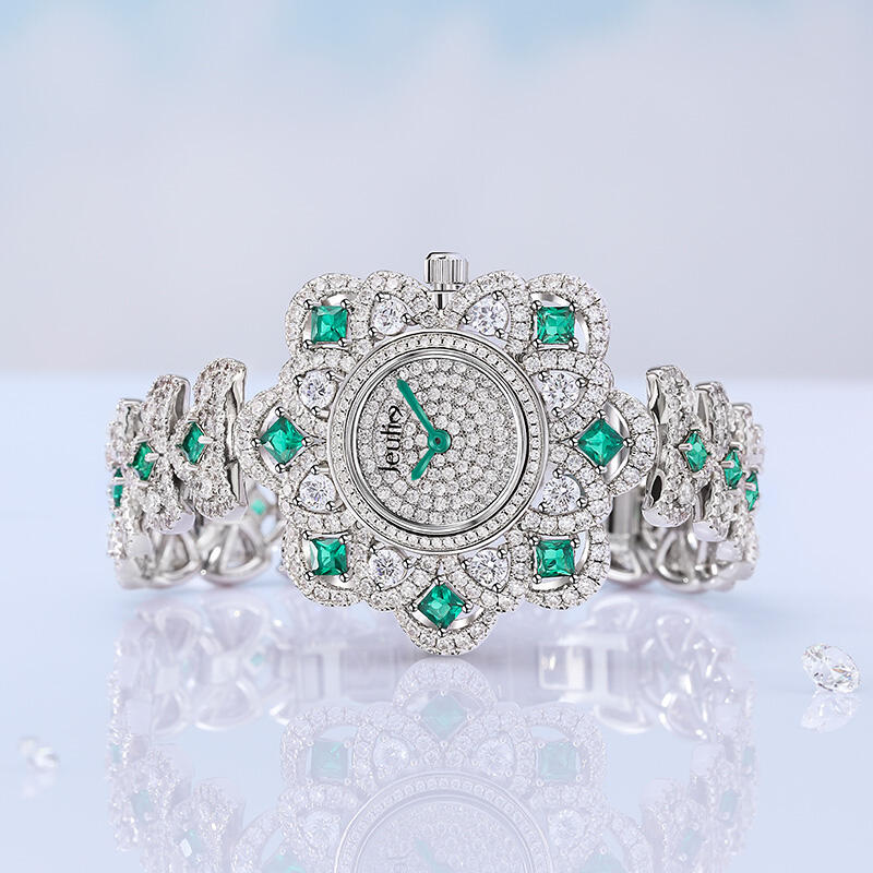 Jeulia "Extreme Brilliance" Floral Design Round Case Quartz Women's Wristwatch