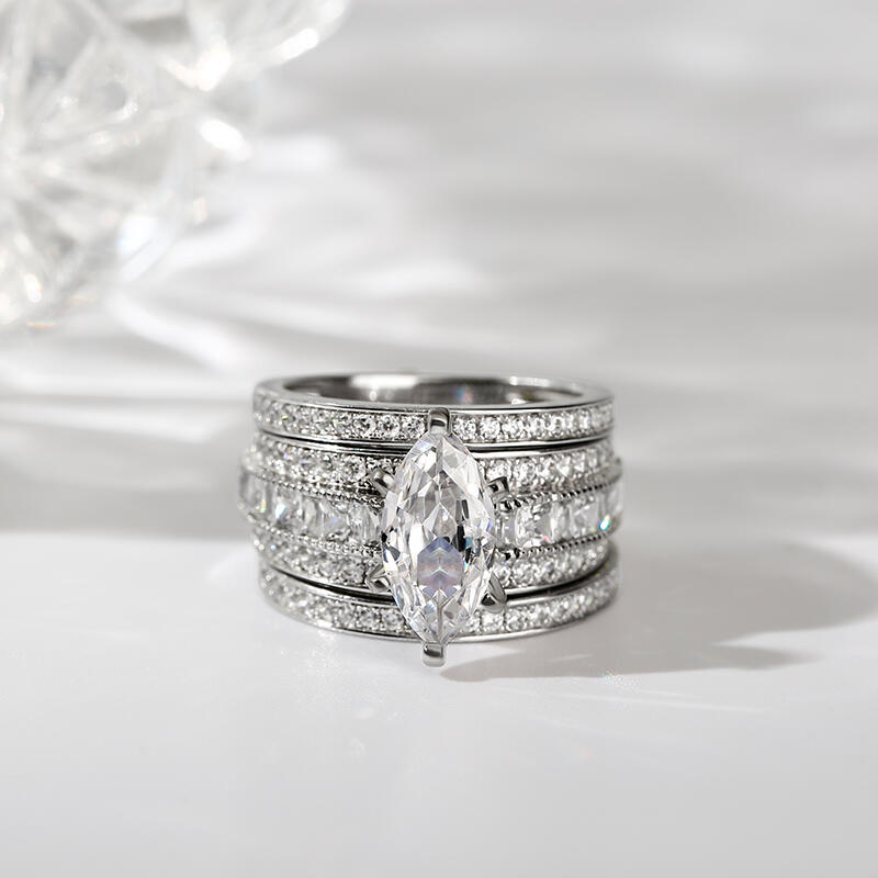 Jeulia 3PC Marquise Cut Sterling Silver Ring Set