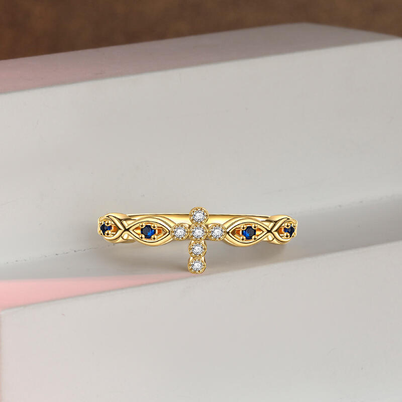 Jeulia Golden Fish & Cross Design Sterling Silver Ring