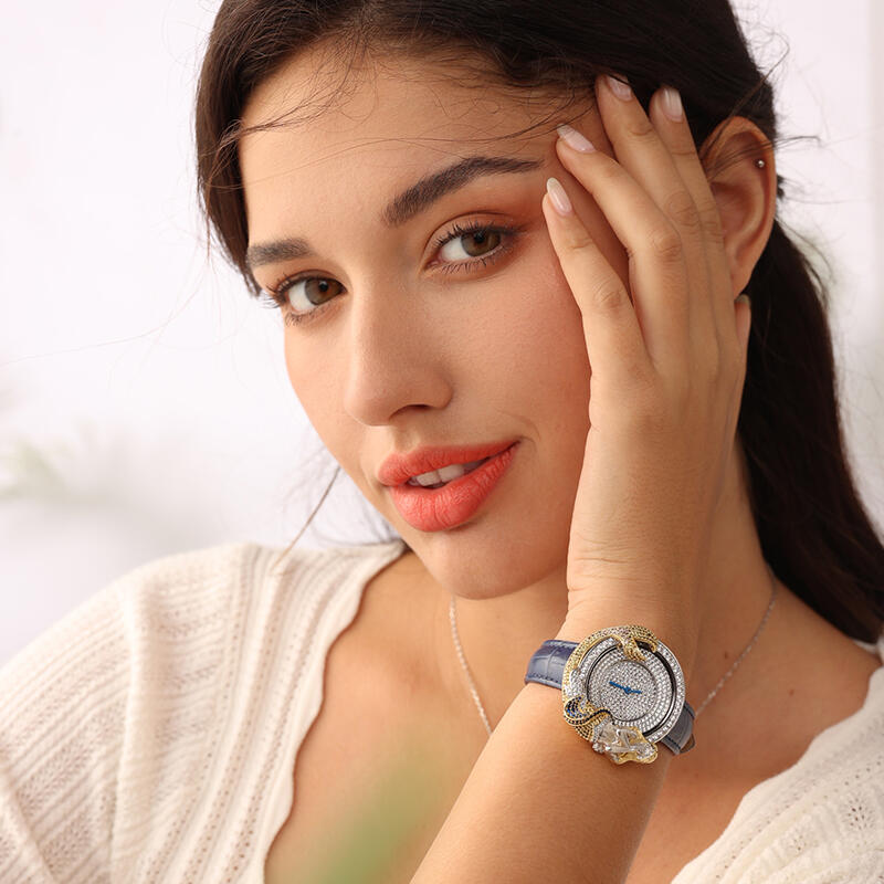 Jeulia "Sea Nymph" Mermaid Design Quartz Blue Leather Women's Watch