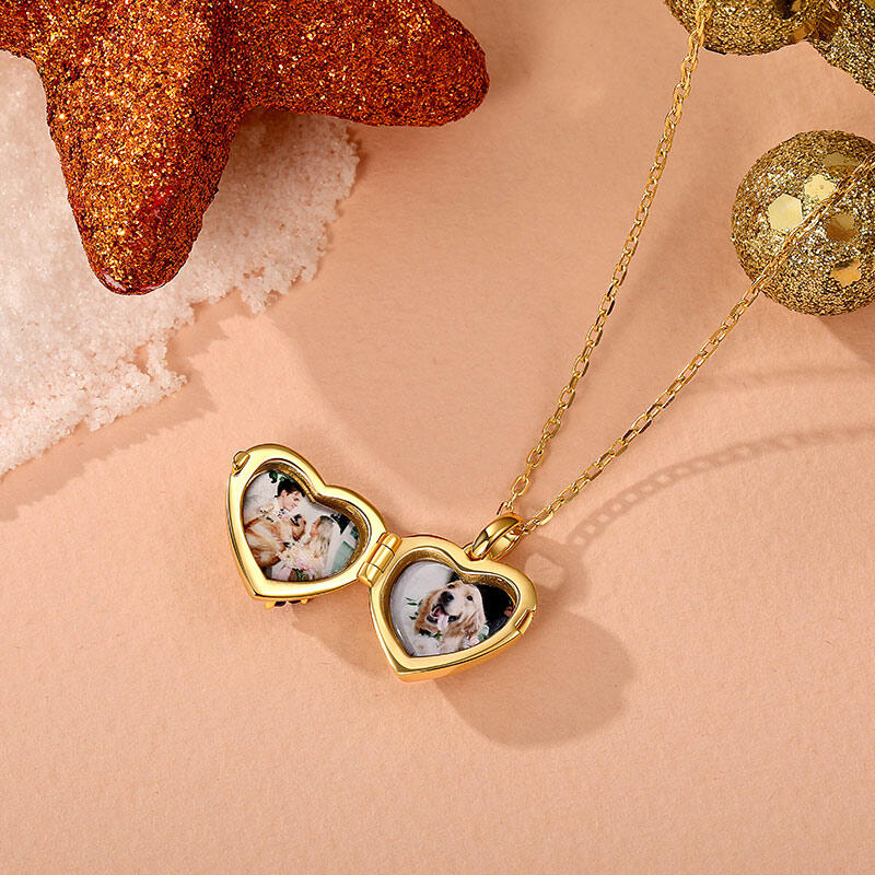Jeulia Petland Paw Print Custom Birthstone Heart Photo Necklace