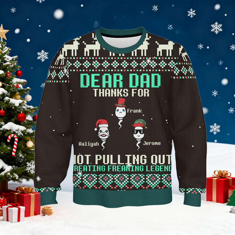 Personalisierter hässliche Weihnachtspullover Unisex Individuelles Design für Kinder Optionale Verzierungen Lustiges Weihnachtsgeschenk für den lieben Papa