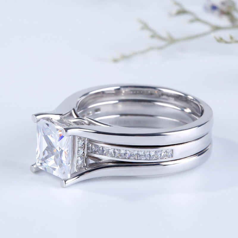 Jeulia Interchangeable Princess Cut Sterling Silver Ring Set