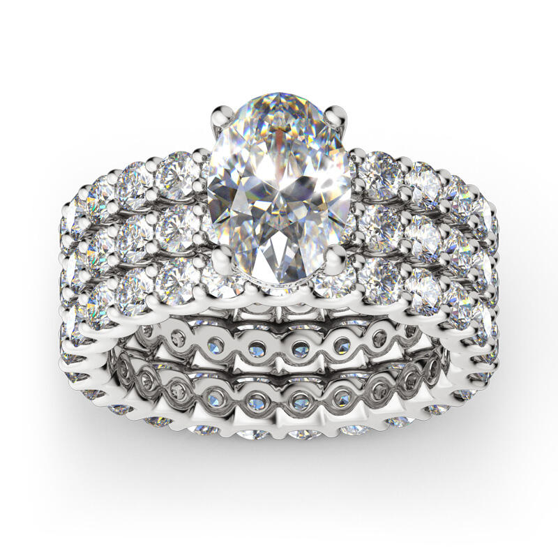 Jeulia Terno De Anillos De Talla Ovalada En Plata De Ley