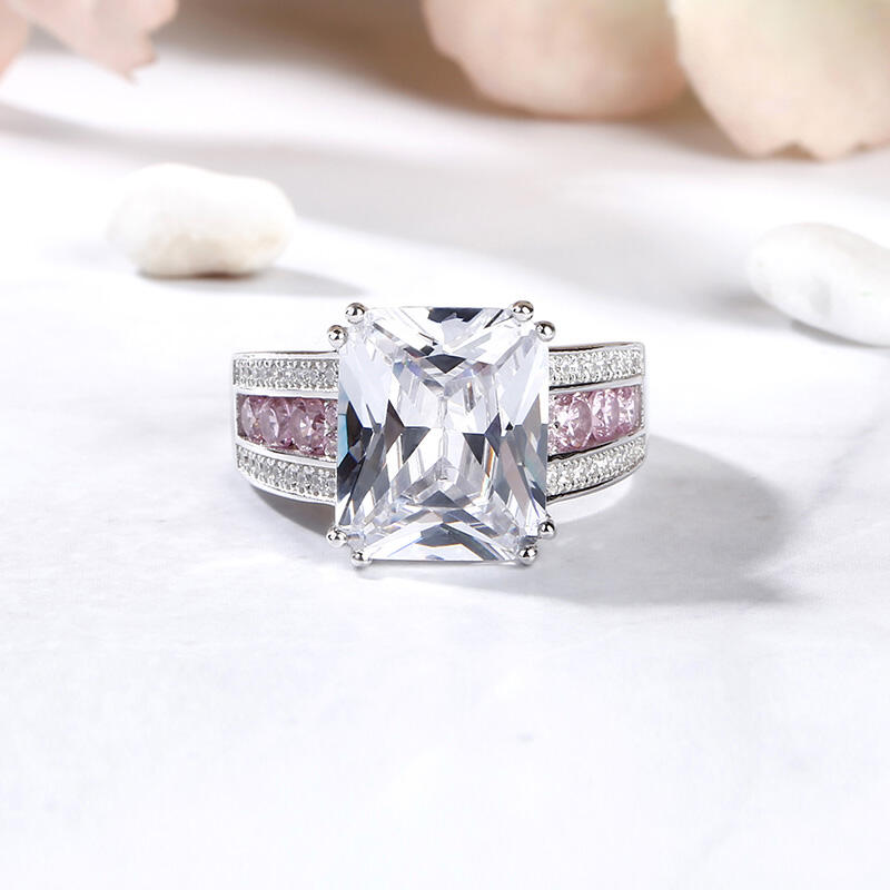 Jeulia Big Center Stone Radiant Cut Sterling Silver Ring