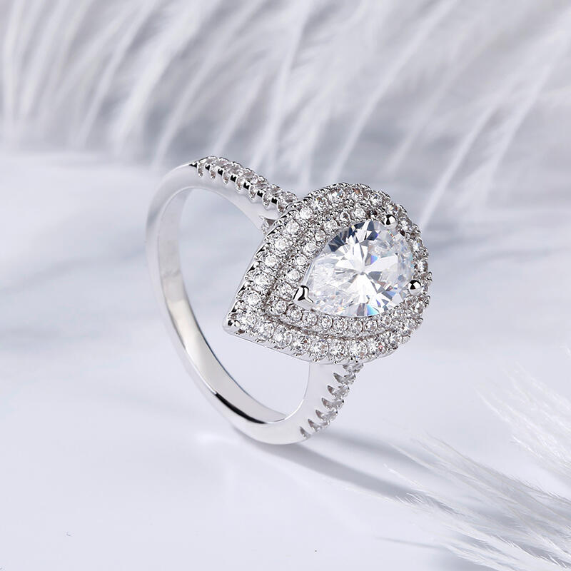 Jeulia Anillo Con Doble Halo De Plata De Ley De Talla Pera