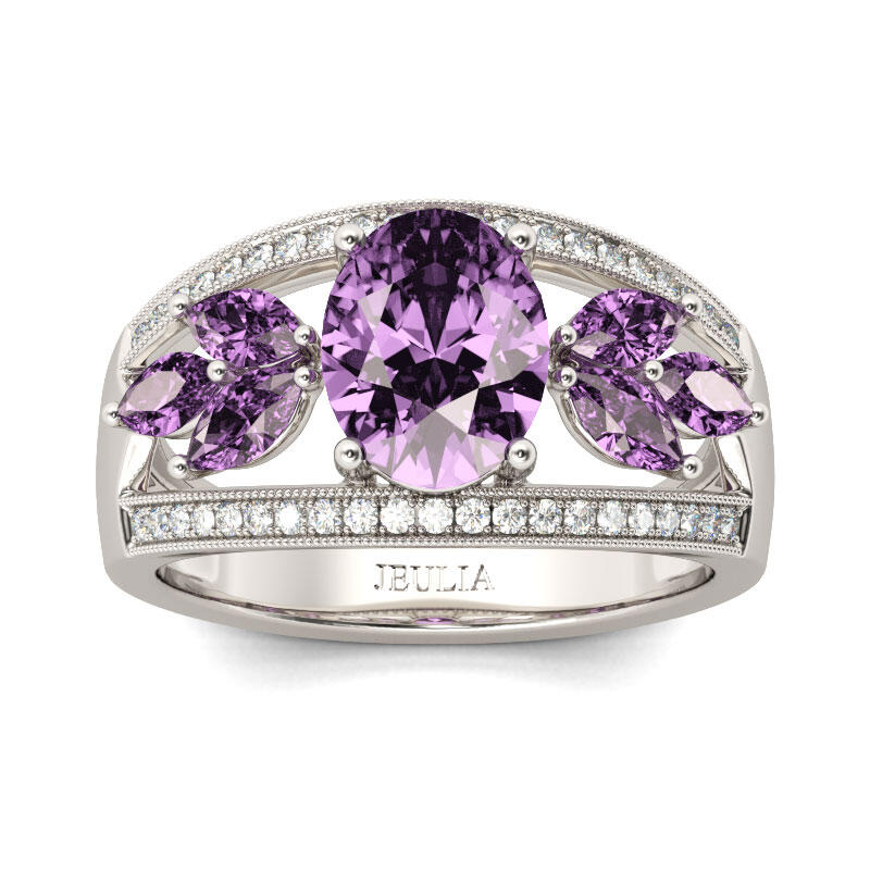 Jeulia Leaf Shape Oval Cut Amethyst Engagement Ring