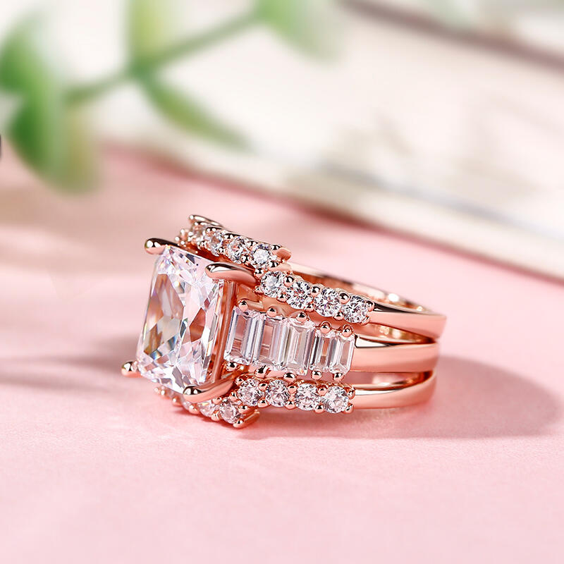 Jeulia 3PC Radiant Cut Sterling Silver Ring Set