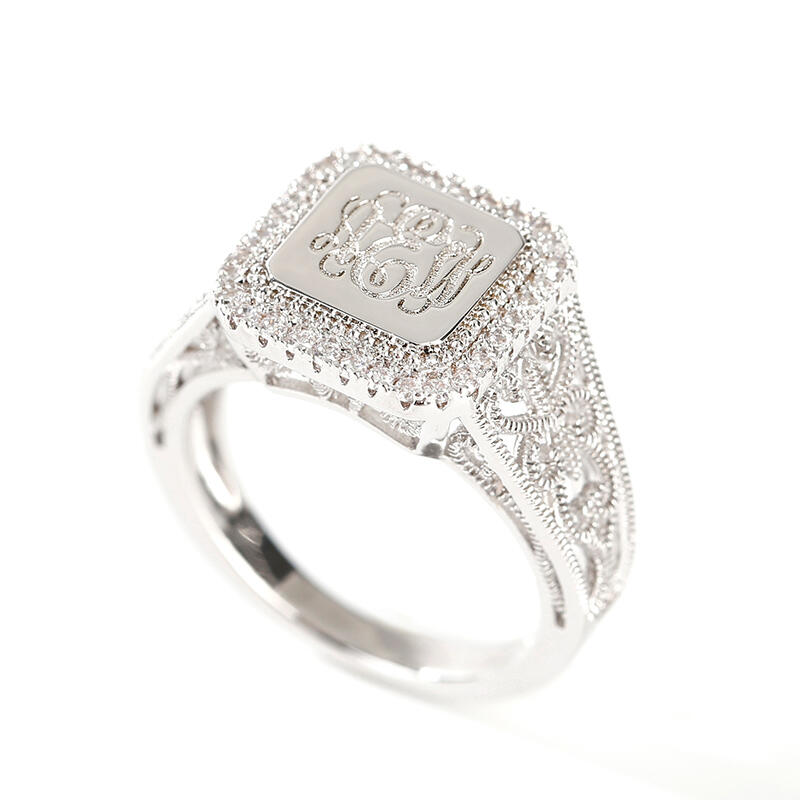 Jeulia Chevalière Homme Bague en Argent Sterling Personnalisée Monogram Chevaliere