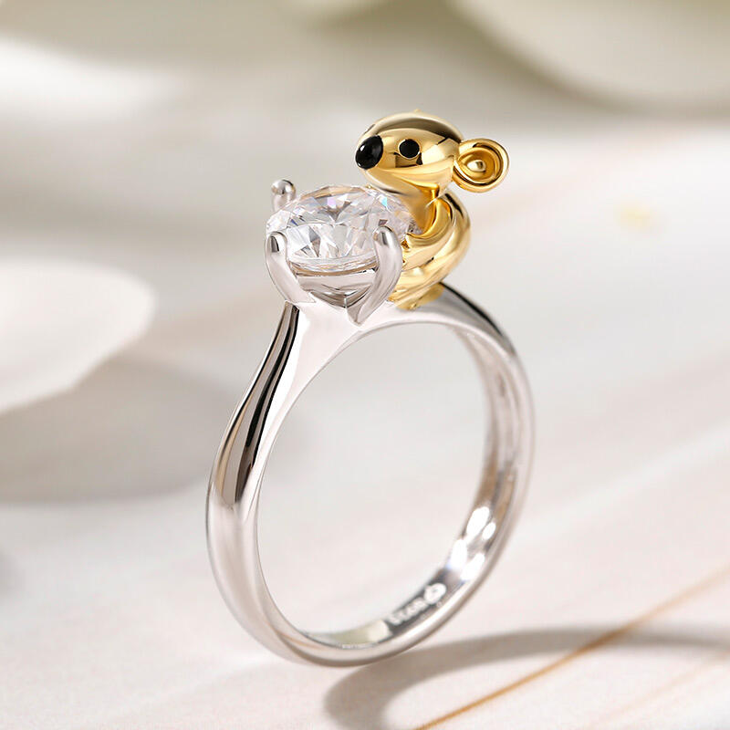 Jeulia Hug Me "Symbol of Innocence" Koala Round Cut Sterling Silver Ring