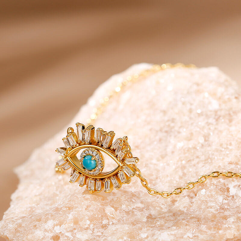 Jeulia "Evil Eye" Round Cut Turquoise Sterling Silver Necklace