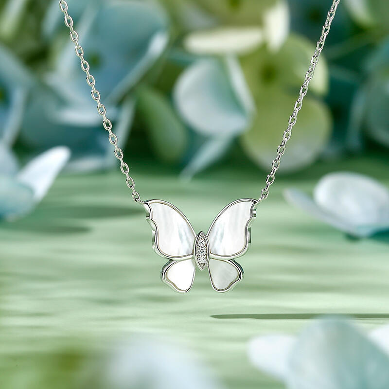 Jeulia Butterfly Sterling Silver Mother of Pearl Necklace
