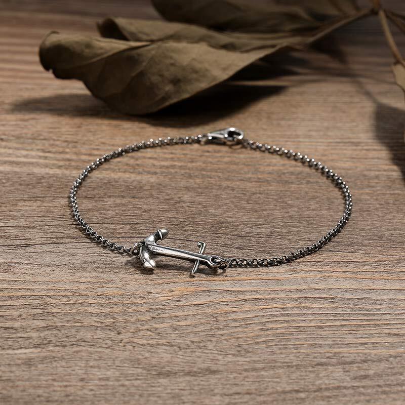 Jeulia "Steampunk" Anchor Sterling Silver Bracelet