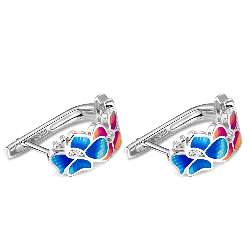 Jeulia Pendientes de mujer de plata de ley con esmalte en forma de flor