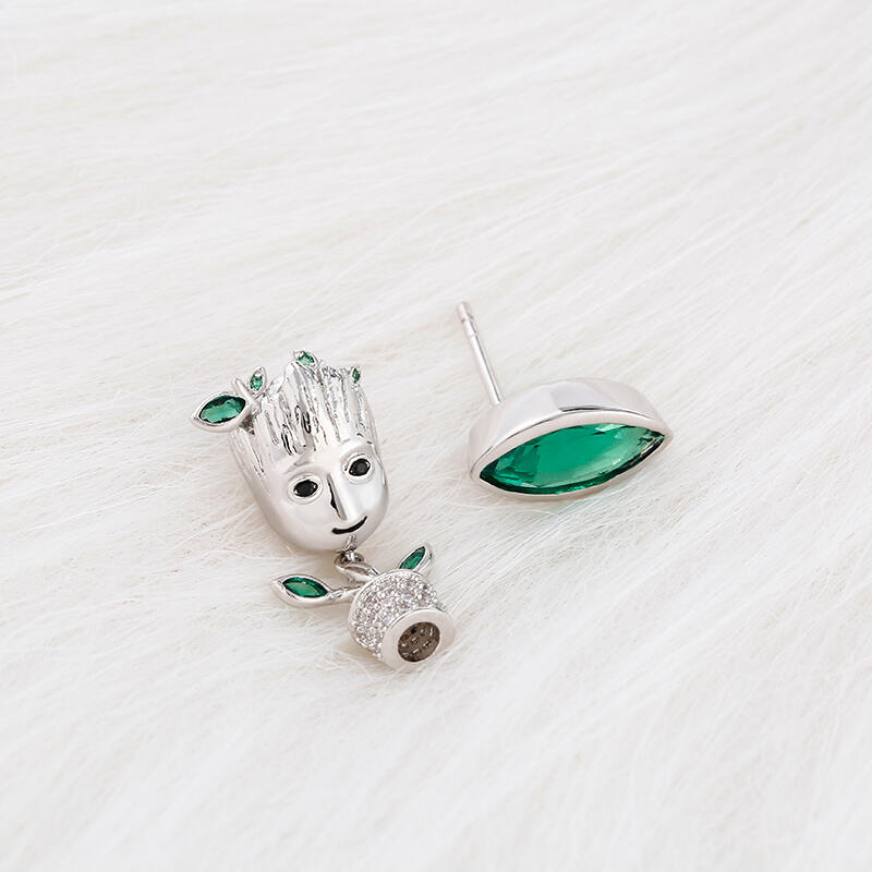 Jeulia Cartoon Tree Man Asymmetric Sterling Silver Earrings