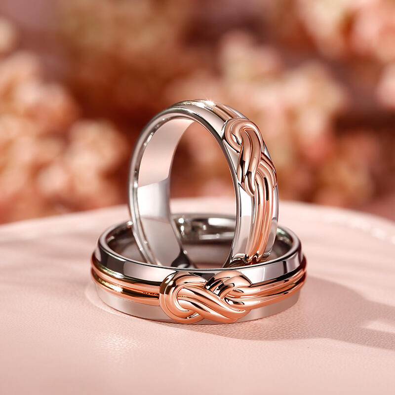 Jeulia "Eternal Connection" Knot Design Sterling Silver Couple Rings