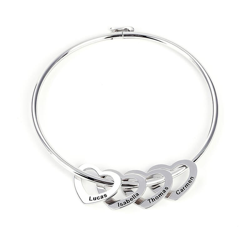 Jeulia Bangle Bracelet with Heart Shape Pendants in Sterling Silver
