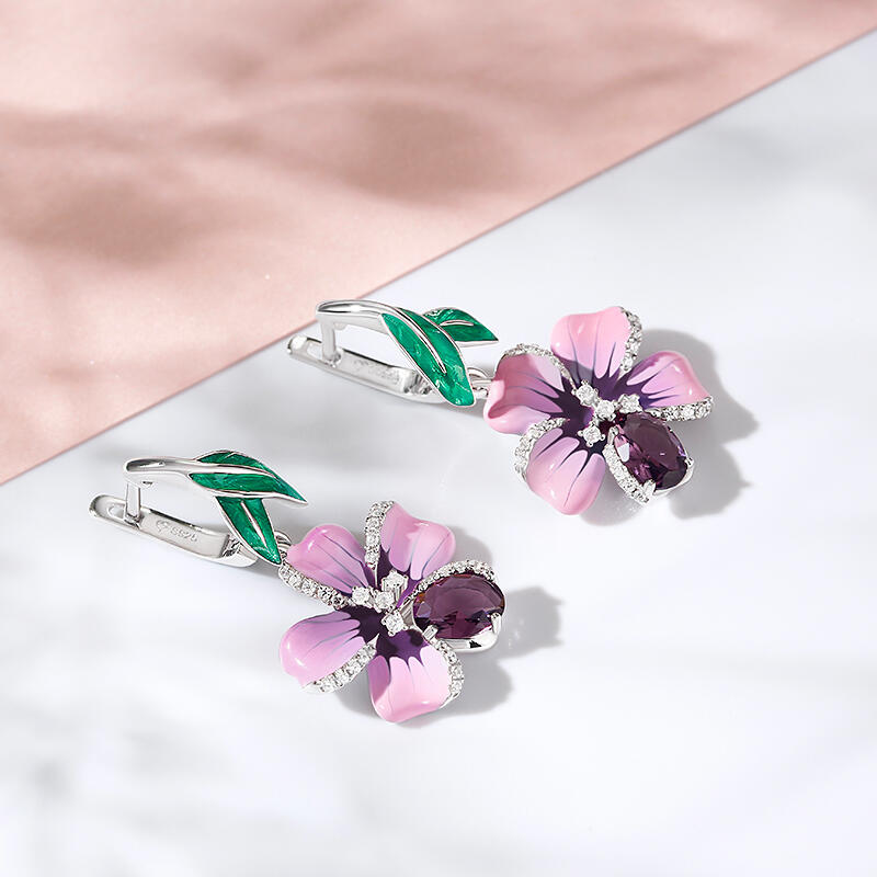 Jeulia Boucles d'oreilles Pendants "La fraîcheur du printemps" Fleur Émail Argent sterling