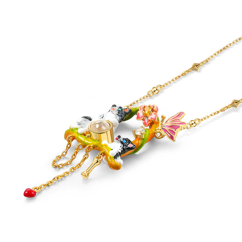 Jeulia Collar de Plata de Ley con Proyección de Foto Personalizada Diseño Border Collie