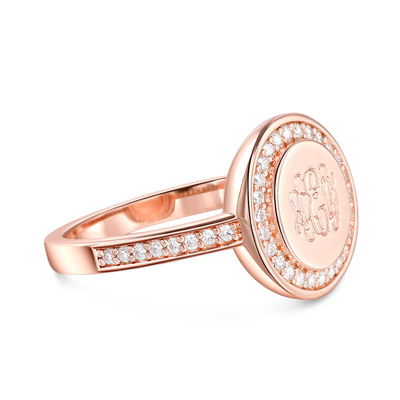 Jeulia Halo Round Monogram Personalized Sterling Silver Ring