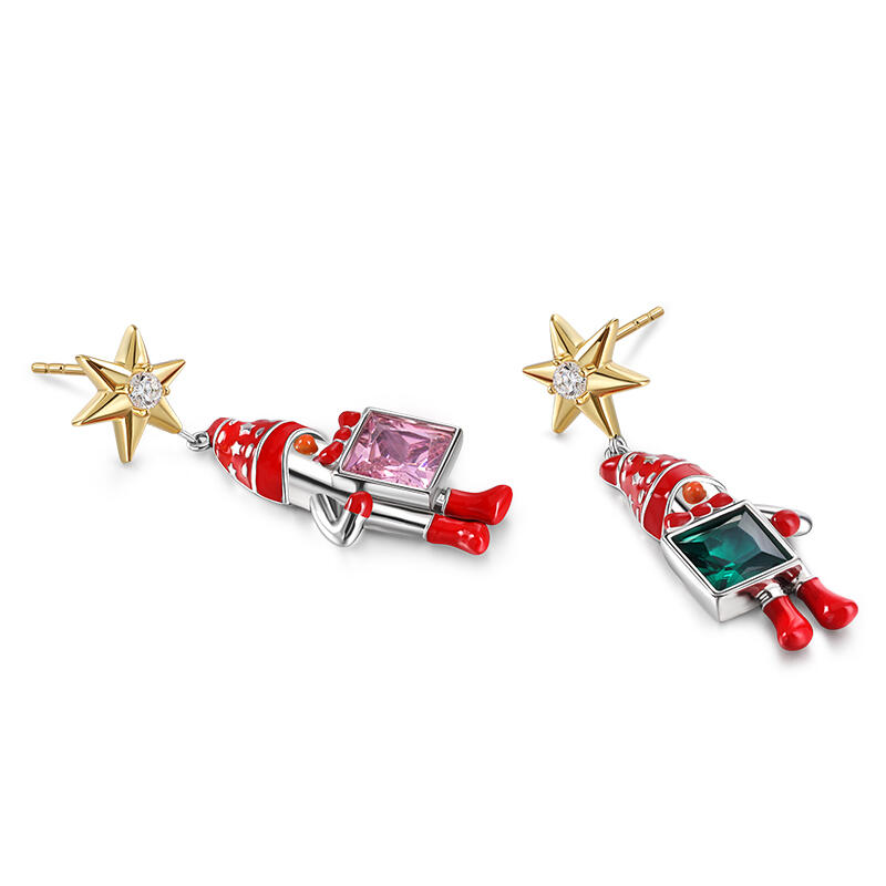 Jeulia Brincos de Prata Esterlina com Esmalte Querido Papai Noel de Desenho Animado