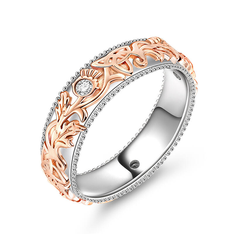 Jeulia Alliance Bague pour femme Deux tons Chardon et nœud celtique celtique Sculpté Unique Argent Sterling