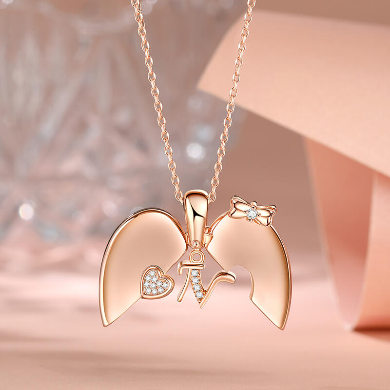 Jeulia Collar Personalizado de Plata de Ley con Letra Secreta y Corazón con Lazo